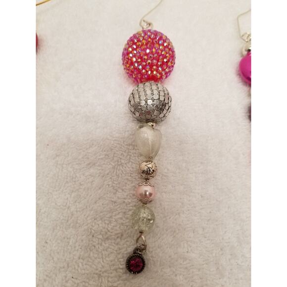 Four hot pink and silver Christmas icicle ornament c3 - Picture 4 of 13